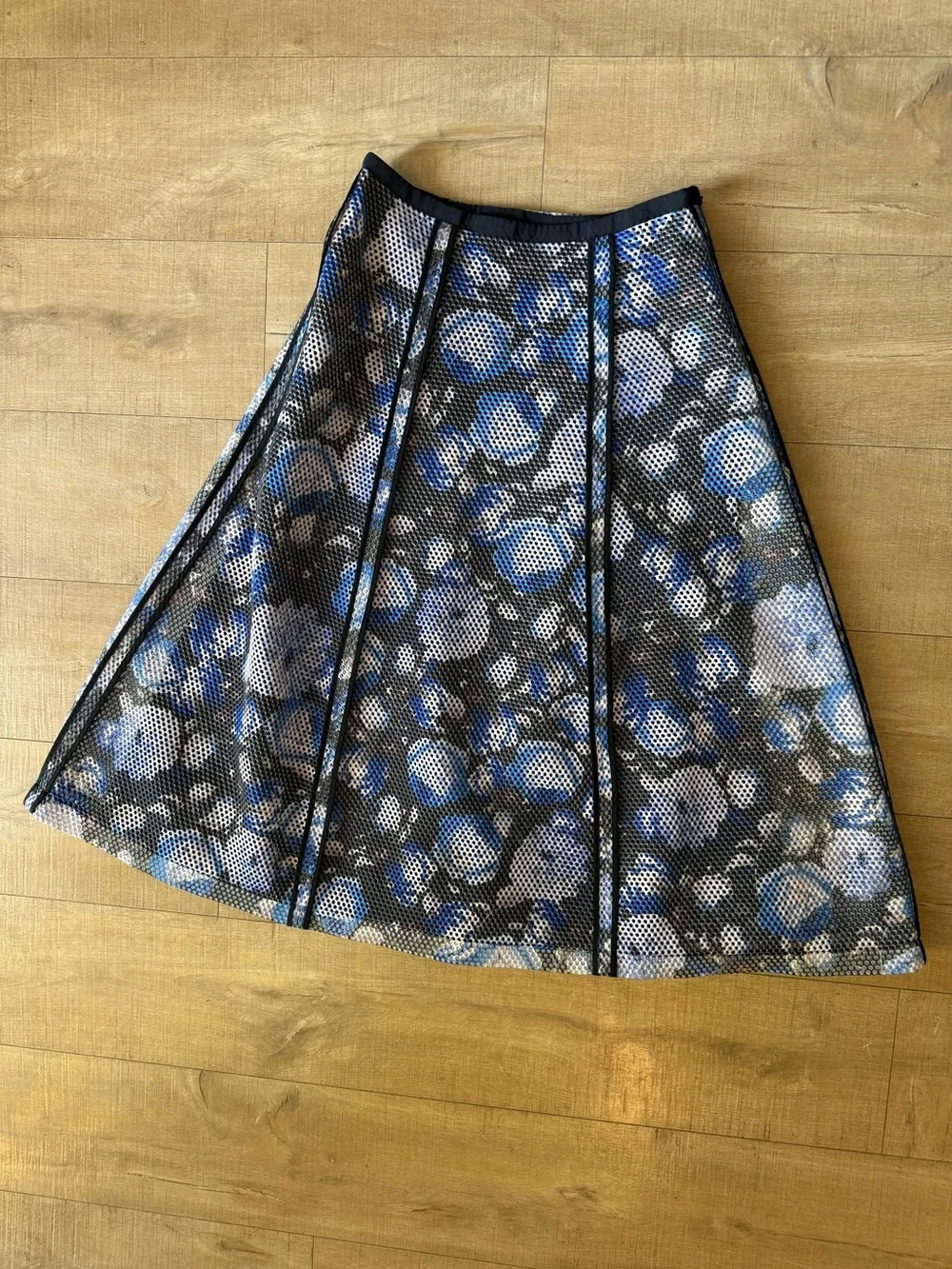 Noir Sachin + Babi Blue Black Gray florals Layered Mesh paneled Midi Skirt 6 - Picture 2 of 11